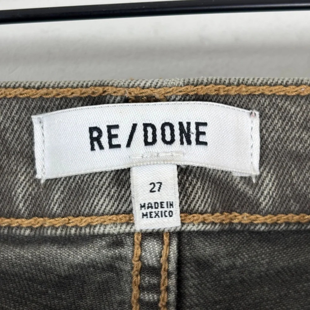 Re/Done 70s Ultra High Rise Stove Pipe Jean 27 Washed Chocolate Brown Raw Hem